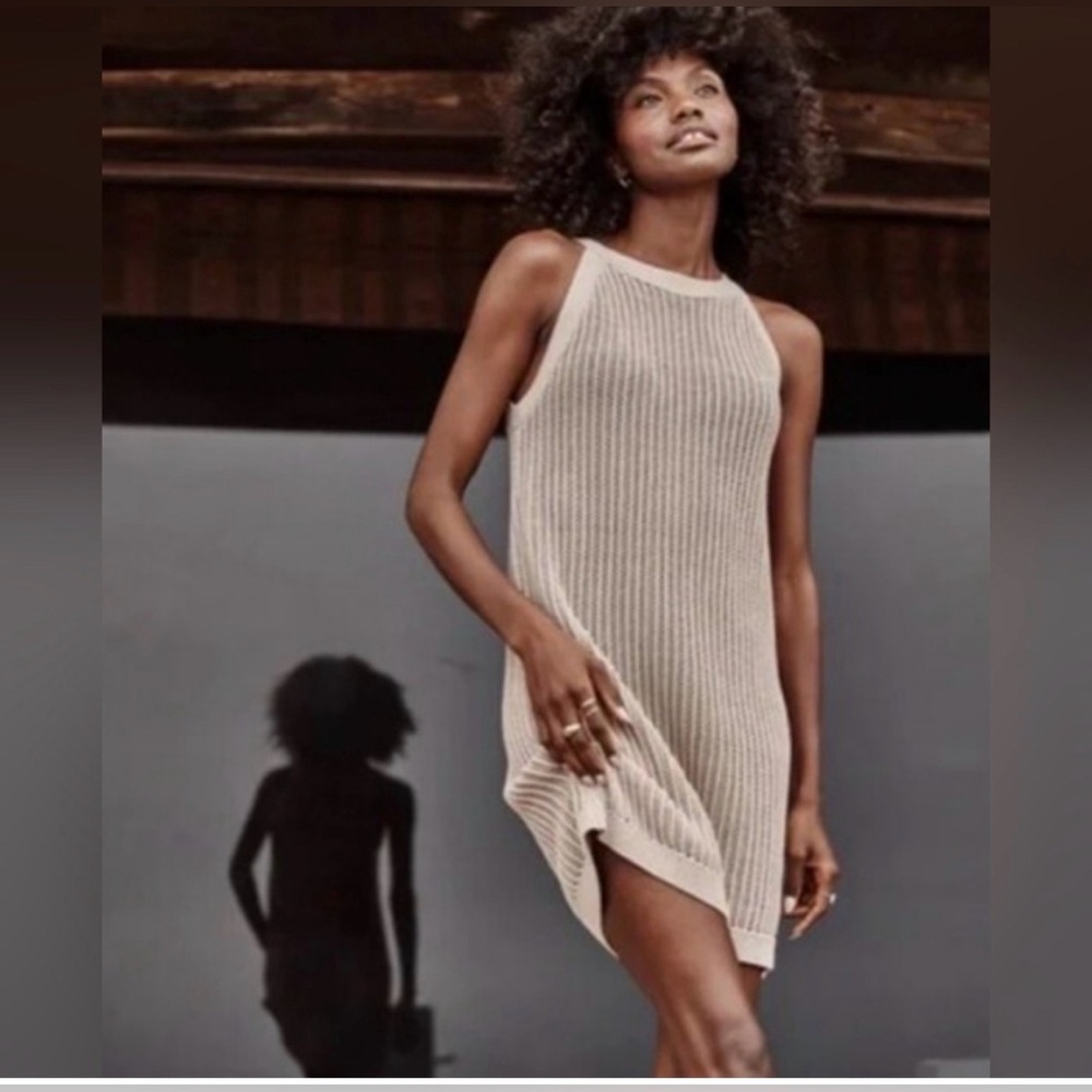 Tahari Brown Open Loose Knit Crochet Adorable Swim Summer Cover Up Dress - Picture 5 of 6